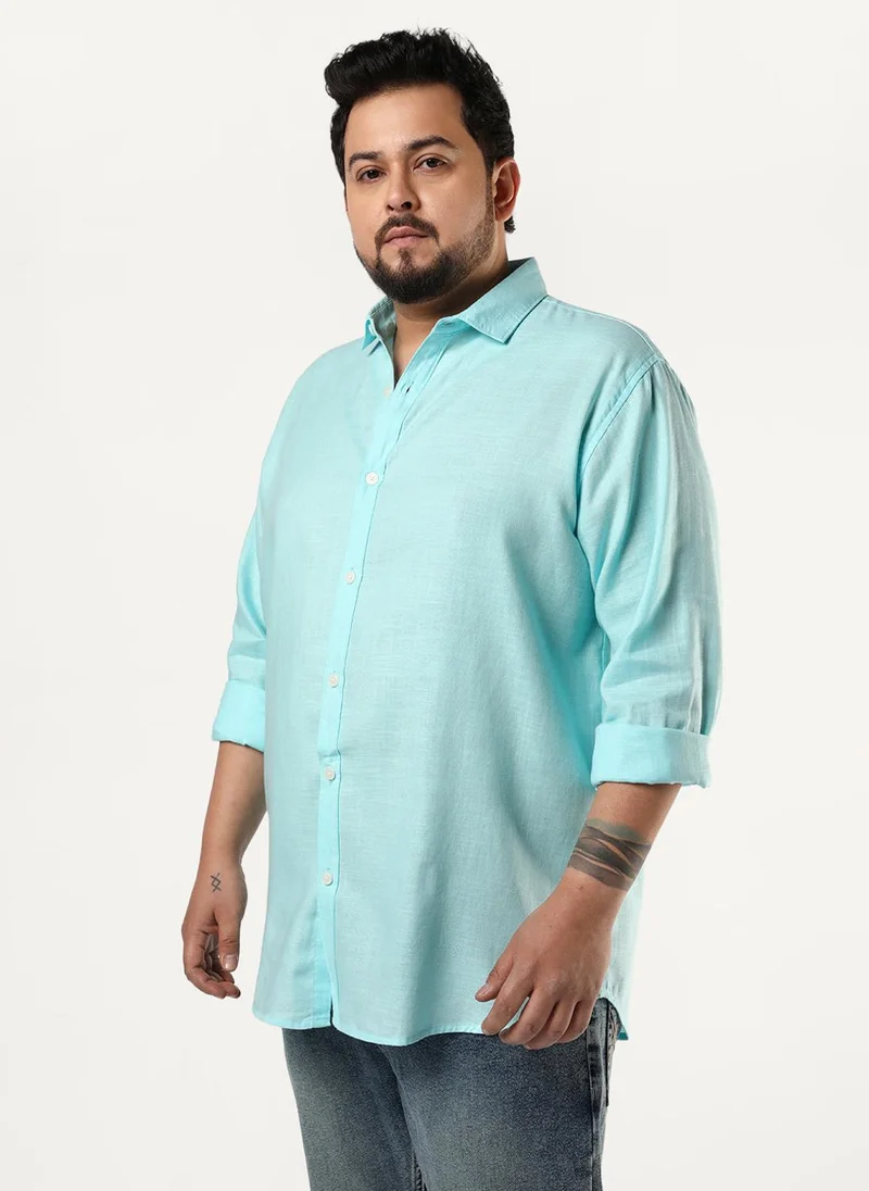 Urbano Fashion Urbano Plus Men's Sky Blue Linen Blend Full Sleeve Relaxed Fit Casual Solid Shirt